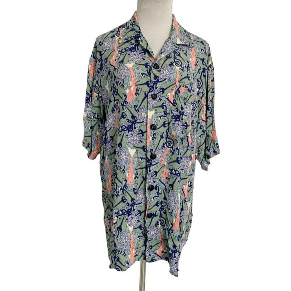 FLAX Size Small  Top Blouse Button Down Collared Colorful
